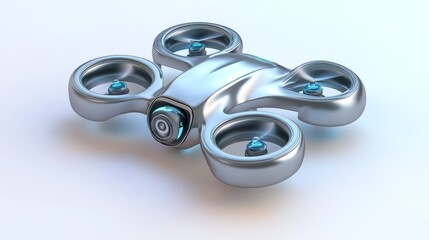Poster - Futuristic silver drone with four propellers and a camera.