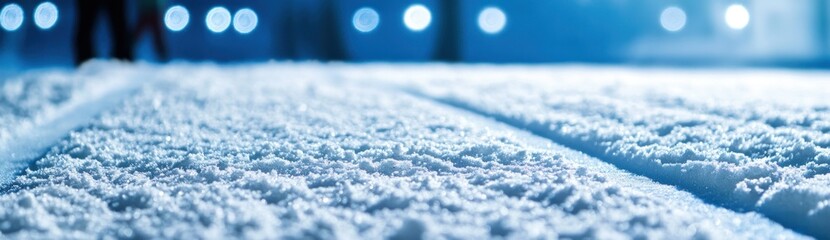 Aufkleber - Close-up of snow texture with blurred background showing lights and human figures.