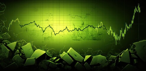 Aufkleber - Stock market crash concept  A green stock chart overlaid on a crumbling landscape.