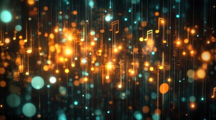 Aufkleber - Abstract music notes and glowing particles background.