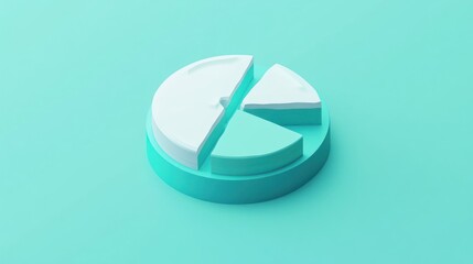 Poster - 3D render of a pastel teal pie chart divided into three sections, illustrating data visualization and business analytics.