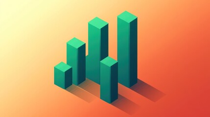 Aufkleber - Isometric green bars graph on gradient background.
