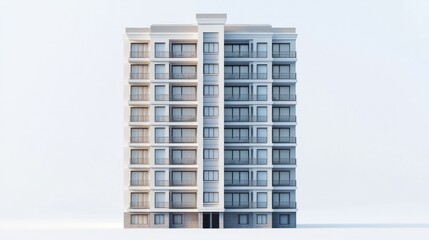 Poster - Modern apartment building architectural rendering, isolated on white background.