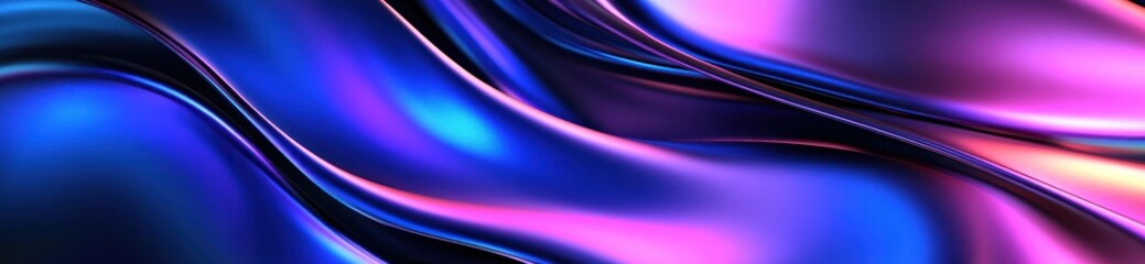 Fototapete - Abstract iridescent waves of blue and purple, flowing liquid-like texture.