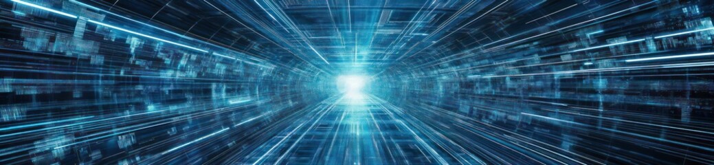 Aufkleber - Abstract digital tunnel with glowing light at the end.