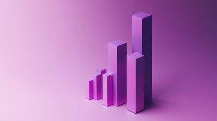 Wall Mural - Ascending purple 3D bar graph on purple background, illustrating growth, progress, and success.