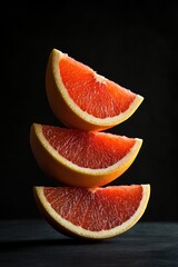 Poster - Three perfectly balanced grapefruit slices on a dark background.