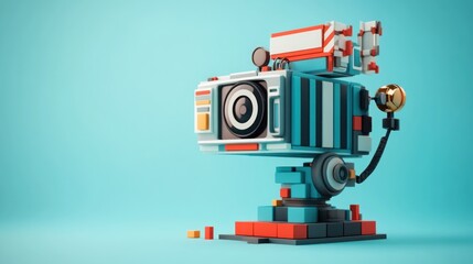 Aufkleber - Stylized robotic camera on a blue background.