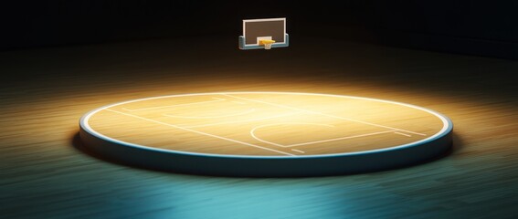 Aufkleber - Illuminated miniature basketball court with hoop.