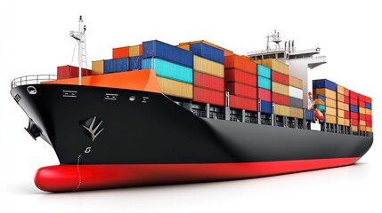 Poster - Large container ship at sea, carrying colorful cargo containers.