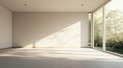 Leinwandbilder - Sunlit empty room with large window, hardwood floor, and white walls.
