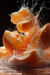 Aufkleber - Peeled orange segments splashing in water.
