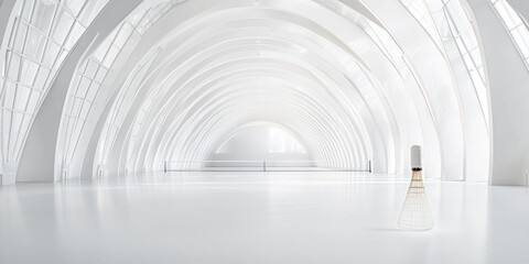 Poster - Minimalist white architecture interior with a single chair.