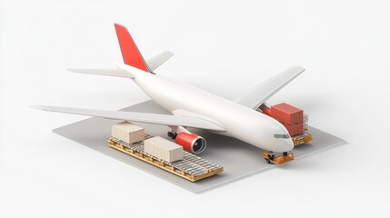 Poster - Airplane cargo loading, boxes on pallets at airport.