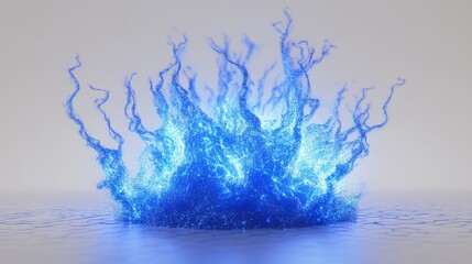 Poster - Bright blue energy bursts beneath a 3D hexagonal grid on a minimalist white background, showcasing technology.