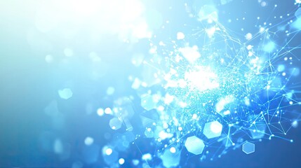 Poster - Bright blue energy bursts beneath a 3D hexagonal grid on a minimalist white background, showcasing technology.