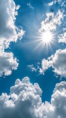 Wall Mural - The sun is shining through the clouds in the blue sky