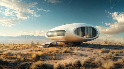 Poster - Futuristic Oval House in a Desert Landscape