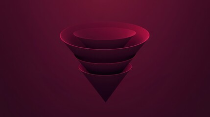Poster - Abstract 3D rendering of layered dark red cones, creating a funnel or vortex effect against a dark maroon background.