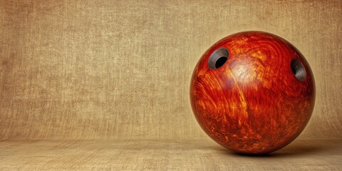 Poster - Single red bowling ball on beige background.