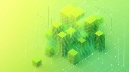 Aufkleber - Abstract 3D rendering of interconnected green cubes, representing a network or system.