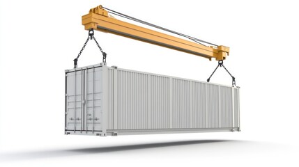 Poster - A large cargo container is lifted by a crane.