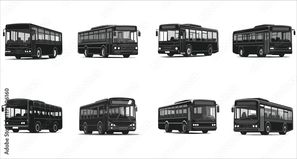 Praca wektorowa bez tantiem: Transport bus silhouettes vector ...