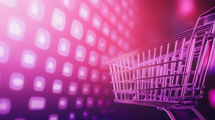 Aufkleber - Shopping cart against glowing social media icons background.