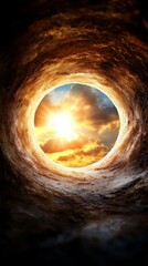 Wall Mural - A hole in the ground with the sun shining through it
