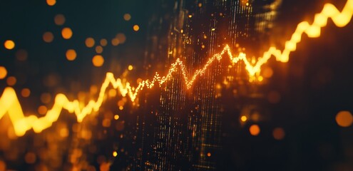 Fototapete - Abstract glowing orange line graph on dark background.