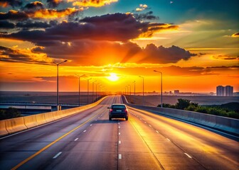 Wall Mural - Minimalist Austin Toll Road Scene: Lone Car on Highway at Sunset