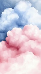 Wall Mural - A watercolor painting of pink and blue clouds in the sky