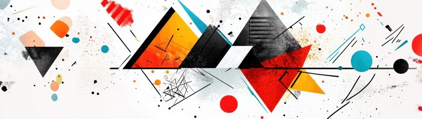 Poster - Abstract Geometric Composition: Vibrant Triangles and Dynamic Lines
