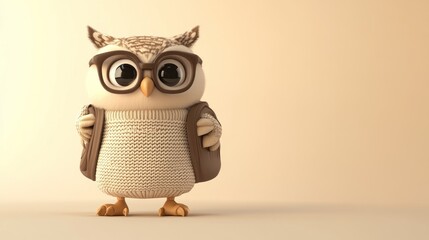 Poster - Cute cartoon owl wearing glasses and backpack. (2)