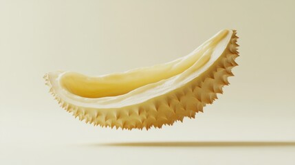 Poster - Close-up of a creamy, pale yellow durian shell segment, seemingly floating against a muted yellow backdrop.