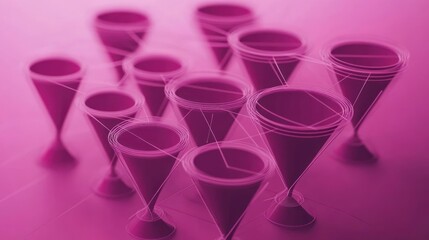 Poster - Abstract pink cones interconnected, forming a network.