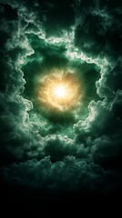 Wall Mural - The sun is shining through the clouds in the sky