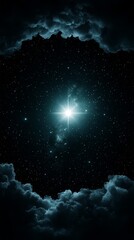 Wall Mural - A bright star in the night sky surrounded by clouds