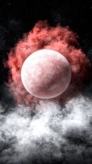 Wall Mural - A red planet in the sky surrounded by clouds