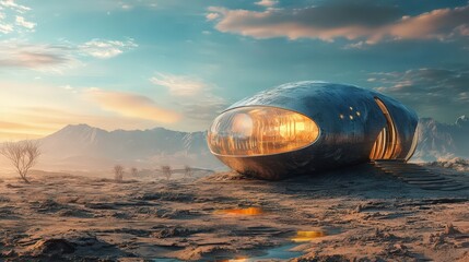 Poster - Futuristic dome home in a desolate alien landscape