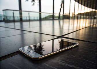 Poster - Minimalist Phone Screen Reflection, Abstract Digital Lifestyle, Modern Technology, Solitude, Digital Minimalism Stock Photo