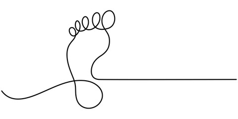 Continuous one line art drawing of human footprint vector, One continuous line drawing of bare foot and footprint. Elegance female feet in simple linear style. Concept of Wellness massage and care.