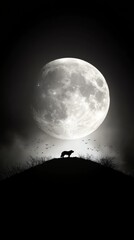 Wall Mural - A lone wolf standing on top of a hill under a full moon