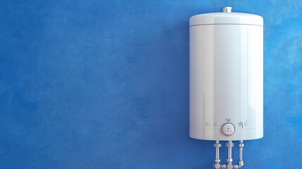 Poster - compact wall-mounted water heater in a modern bathroom, featuring energy efficiency and sleek design