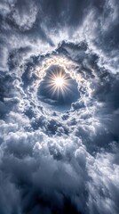 Wall Mural - The sun is shining through the clouds in the sky