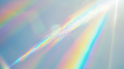 Wall Mural - holographic rainbow light refraction texture overlay with abstract soft bokeh and prizm effect on a 