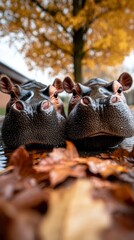 Wall Mural - A couple of hippos that are in some water