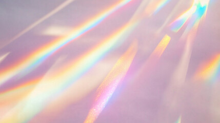 Wall Mural - holographic rainbow light refraction texture overlay with abstract soft bokeh and prizm effect on a 