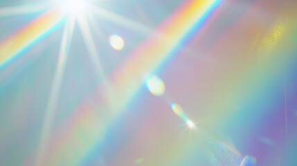Wall Mural - holographic rainbow light refraction texture overlay with abstract soft bokeh and prizm effect on a 