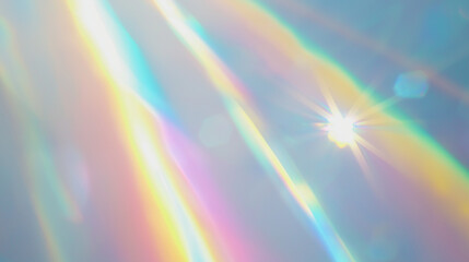 Wall Mural - holographic rainbow light refraction texture overlay with abstract soft bokeh and prizm effect on a 